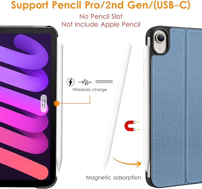 DTTO Case for iPad mini 7 (A17 Pro) 2024 iPad mini 6th Generation 2021 Fabric Texture Hard Back Cover iPad mini 7/6 Case 8.3 Inch with Auto Wake/Sleep Support Apple Pencil Charging Light Blue