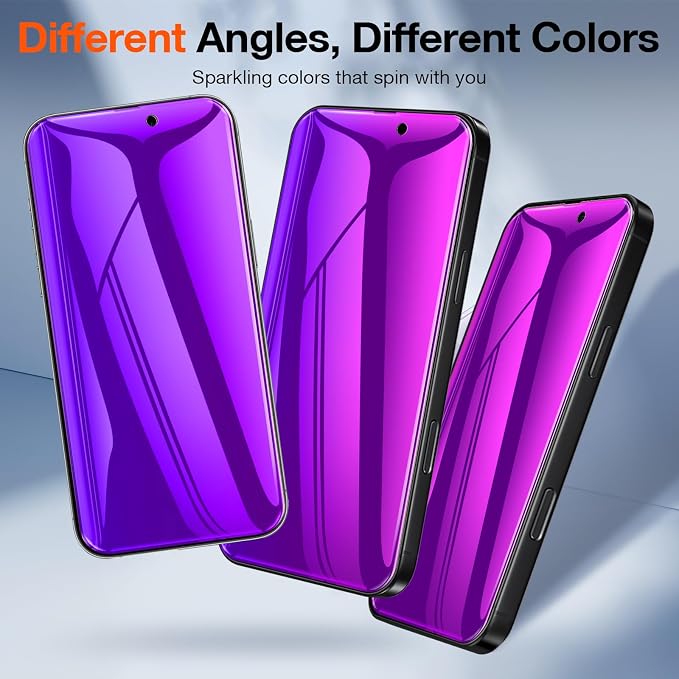 Fotbor for iPhone 16 Pro Max Privacy Screen Protector 2 Pack Purple Magenta Gradient Anti-Spy Anti-Blue Light 7H Hardness Private Film [Auto-Alignment Tray] No Peeling Shatterproof Case Friendly
