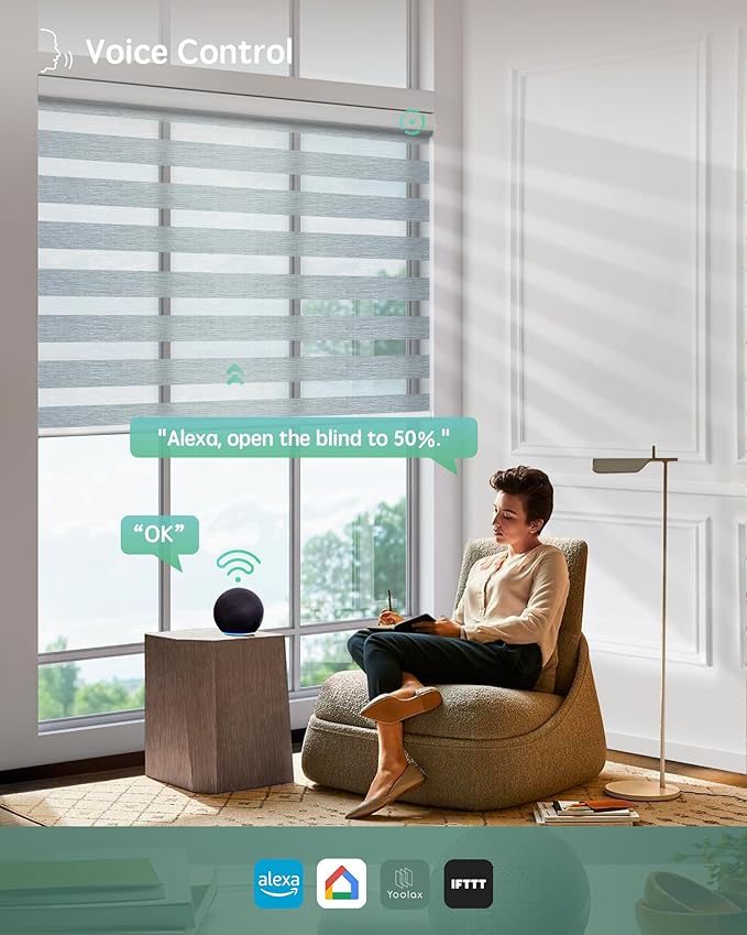 Yoolax Motorized Blinds with Remote, Electric Zebra Blinds for Indoor Windows, Room Darkening Smart Shades with Voice Control, Compatible with Alexa Google Home, APP Control, 35" W x 72" H, Grey