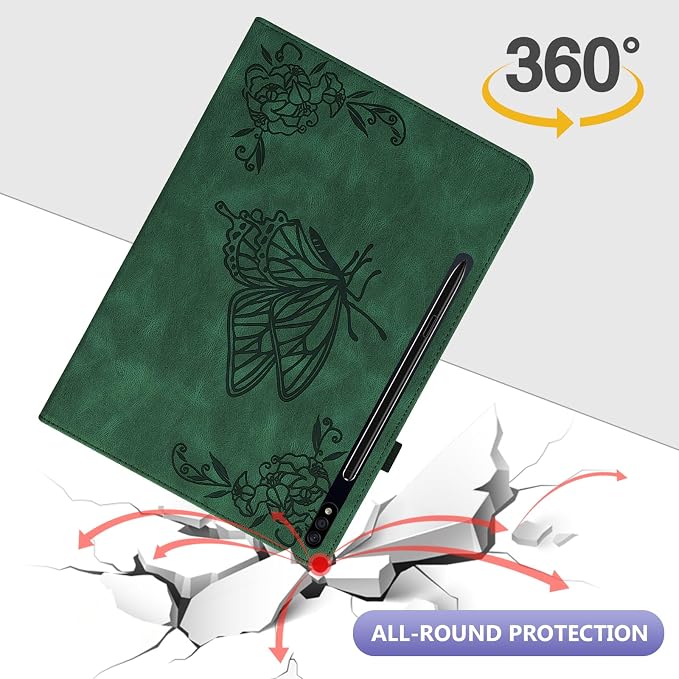 Dteck Wallet Case for Galaxy Tab S10+/S9+/S7 FE/S8+/S7 Plus 12.4 Tablet Premium PU Leather Folding Stand Auto Wake/Sleep Pen Holder Case with Hummingbirds