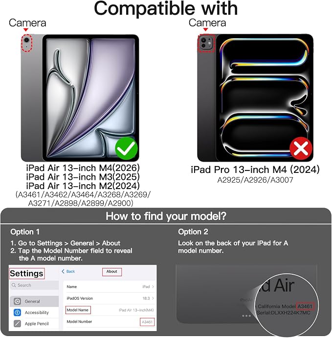 JETech Case for iPad Air 13-Inch M4/M3/M2 (2026/2025/2024) with Pencil Holder Clear Transparent Back Shell Slim Stand Shockproof Tablet Cover Auto Wake/Sleep (Black)