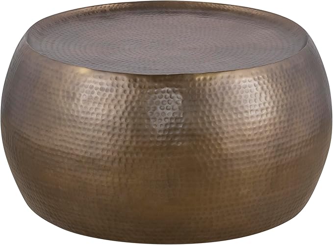 CT501 Modern Contemporary Round Aluminum Material 32" Coffee Table, Farmhouse Table with Glossy Hand Hammered Design Antique Gold