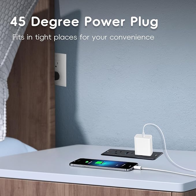 2 Pack 20W Recessed Power Strips USB, 2 AC + 1 USB-C + 1 USB-A, 6ft Cord, Space Saving Furniture Outlets for Desk/Bedside/Drawer (18W USB-A & 20W USB-C Fast Charge)