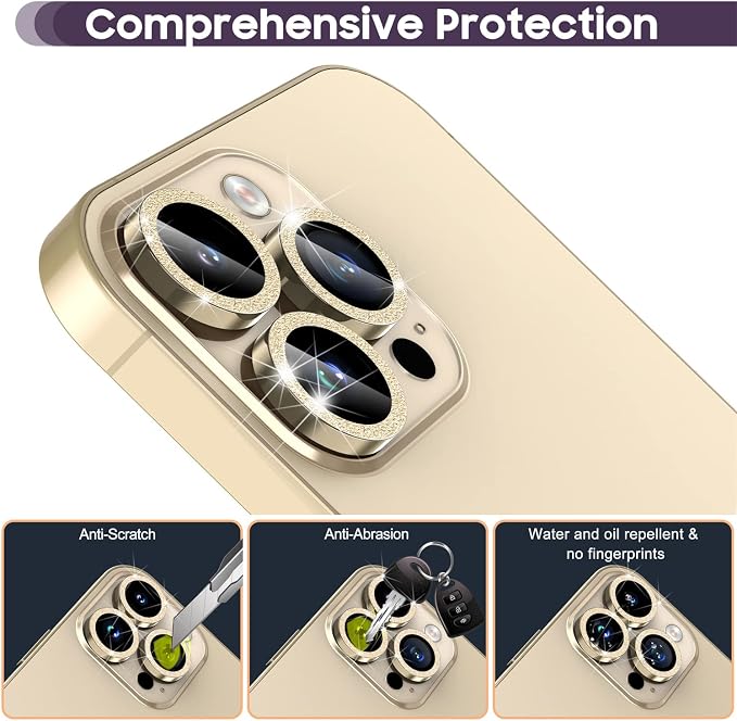 Suoman for iPhone 14 Pro Max / 14 Pro Camera Lens Protector [Diamonds Bling] 9H Tempered Glass Full Coverage Metal Protective Cover - Diamond Black