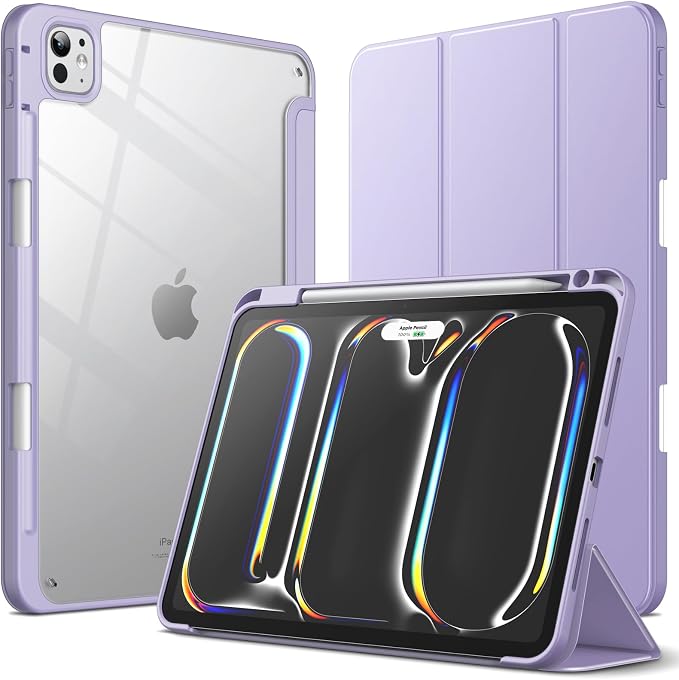 JETech Case for iPad Pro 11 M5/M4 Black | Cover for 2025/2024 Model Clear Transparent Back Pencil Holder Slim Shockproof Protection Tri-Fold Stand Auto Wake/Sleep