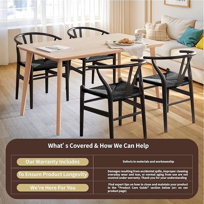 Tomile Wishbone Chair Y Chair, Wooden Dining Chairs Set of 2, Mid Century Modern Chairs with Arms, Solid Wood Weave Seat Kitchen & Dining Room Chairs (Ash Wood - Black)
