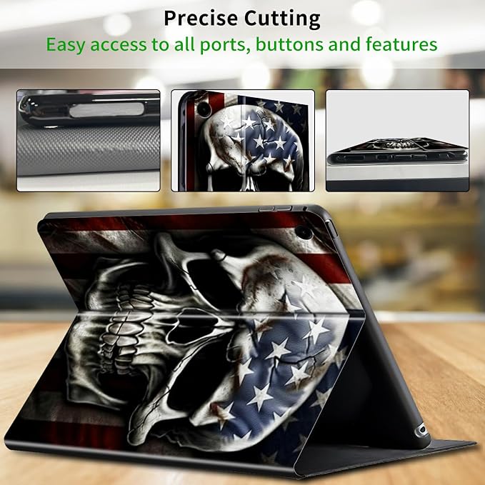 Case for Samsung Galaxy Tab A9 Plus 2023/A11 Plus 2025 11 inch Lightweight Protective PU Leather Smart Stand Cover with Auto Wake Sleep Tablet Case Cover - American Flag &amp Fish