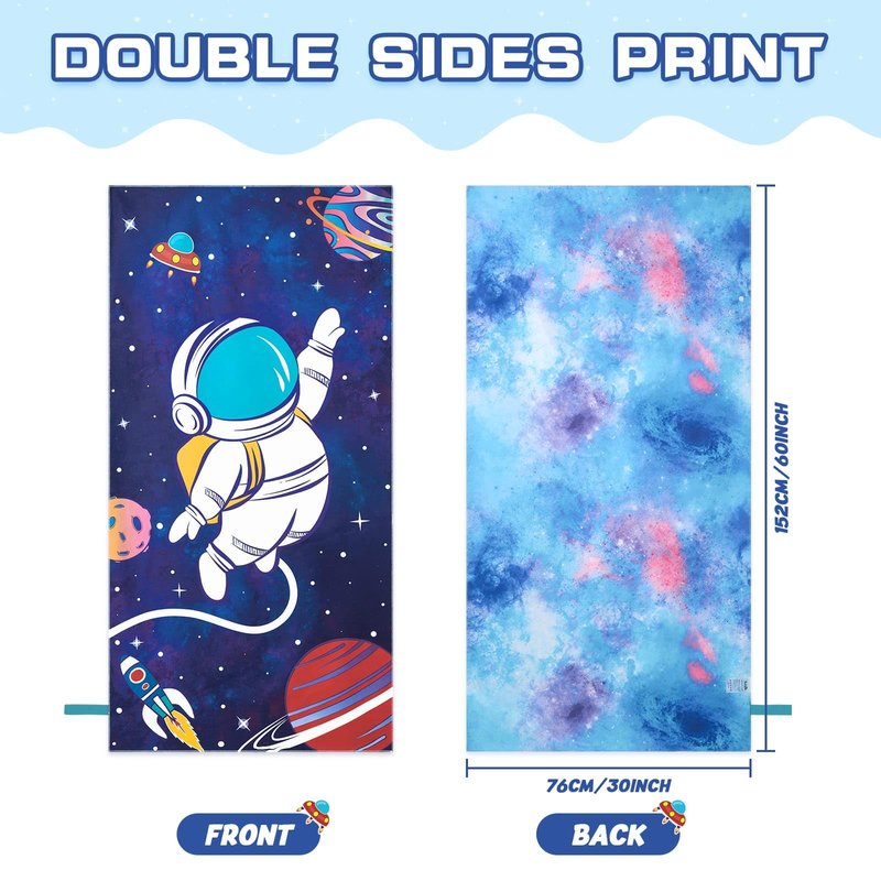 WERNNSAI Space Kids Beach Towel for Boys, 30” x 60” Double-Sided Towel for Kids, Kids Beach Pool Bath Bathroom Swim Towels, Beach Blanket Towel