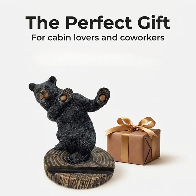 The Bridge Collection 5 Black Bear Cellphone Stand - Phone Holder | Hand-Painted Cute &amp Functional Cell Phone Stand for Cabin Mountain Camping &amp Unique Animal Home Decor