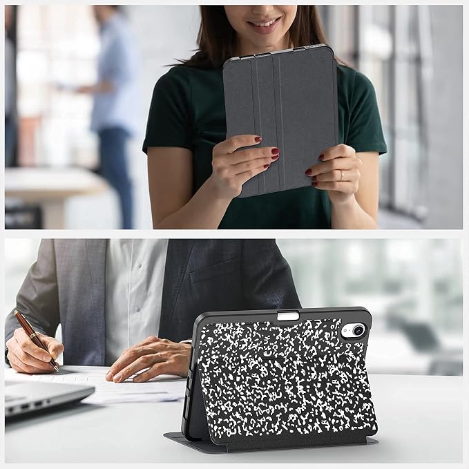 Case for iPad mini 7 (A17 Pro) 2024/Mini 6 2021 8.3-Book Black | Slim Lightweight Folio Stand Case Auto Wake/Sleep Soft TPU Back Cover with Pencil Holder for iPad mini 7th/6th Generation