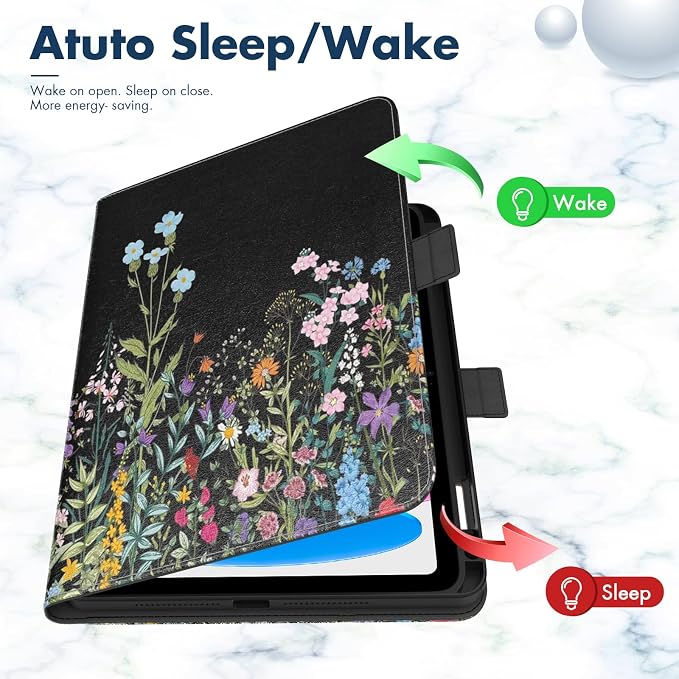 Dteck for iPad A16/10th Generation 10.9 Inch 2022 Case with Pencil HolderPremium PU Leather Folio Multiple Viewing Angles Stand Cover Auto Wake/Sleep Protective Tablet Cases for Women MenBookshelf