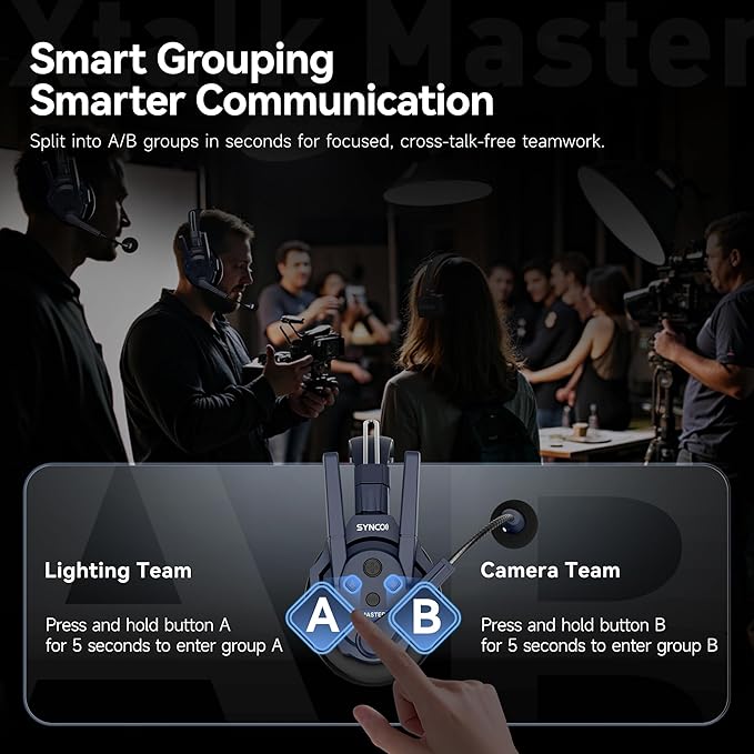 SYNCO Xtalk Master Wireless Intercom Headset System,8 Person 2.4GHz 500m/1640ft Headset with Noise Reduction Program,Real-time Monitoring