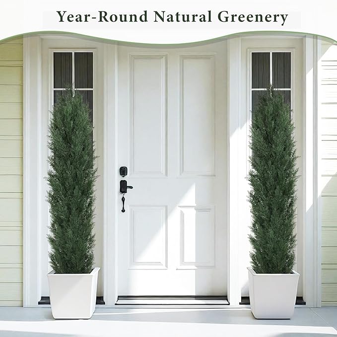 THE BLOOM TIMES 6ft Topiary Trees Artificial Outdoor Set of 2, UV Resistant Faux Cedar Pine Cypress Bushes & Shrubs, Fake Plants for Front Porch Outside Planter Patio Christmas Decor 6 Foot Tall