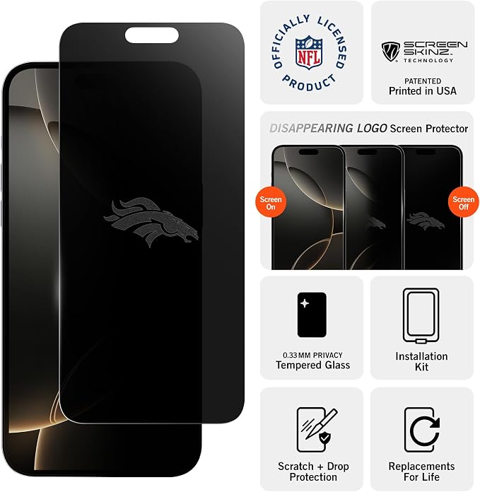 NFL Arizona Cardinals Privacy Screen Protector As Seen on Shark Tank Tank for iPhone 17 w/ Disappearing Design - Scratch-Resistant Glass Protector - Easy-Install Screen Guard w/ Disappearing Design (I