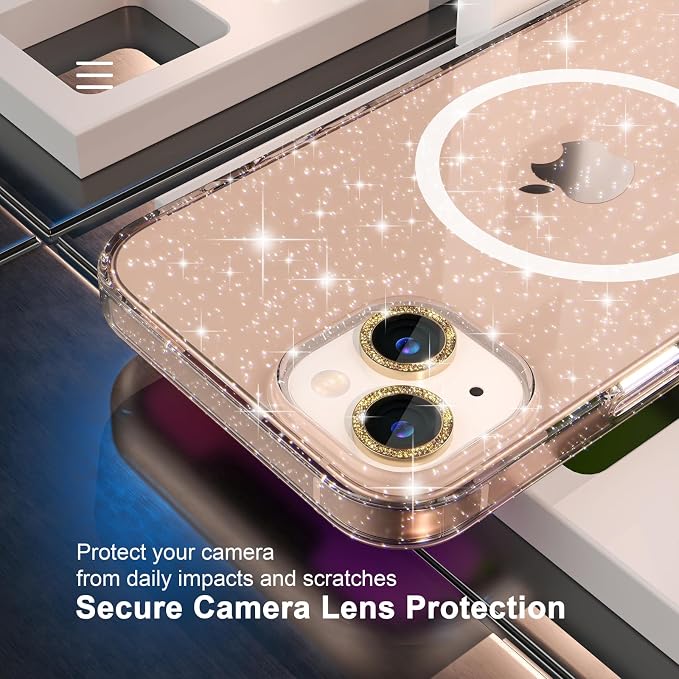 Choiche for iPhone 15 Pro Max Case Compatible with MagSafe Glitter Black | Women Girly Cute Glitter Sparkly Magnetic Phone Case with Diamond Camera Lens Protectors Military-Grade Drop Protection 6.7
