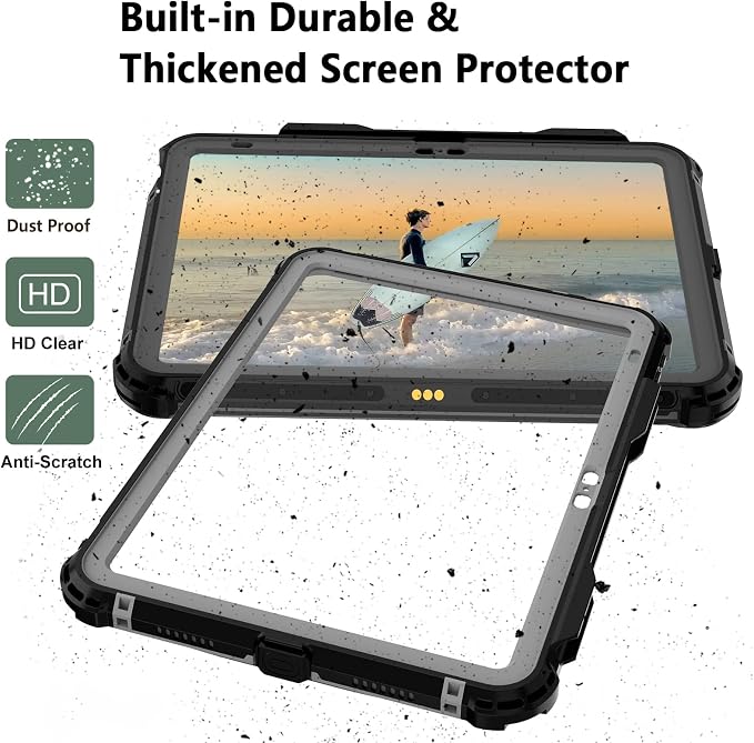 10.2 Waterproof Case Compatible with iPad 9th 8th 7th Generation 2021/2020/2019 Built-in Screen Protector with Strap Stand Pencil Holder Full Body Heavy Duty Protective Shockproof