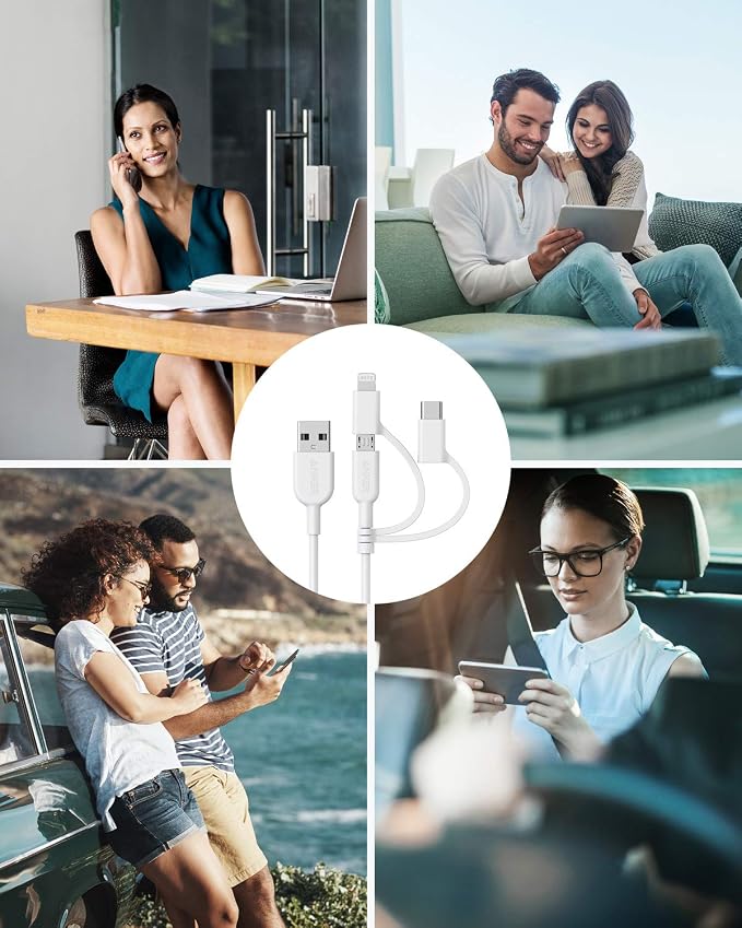 Anker Powerline II 3-in-1 Cable Lightning/Type C/Micro USB Cable for iPhone iPad Huawei HTC LG Samsung Galaxy Sony Xperia Android Smartphones iPad Pro 2018 and More(3ft Black) | 3-in-1 Cable