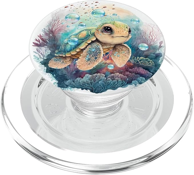 Cute Kawaii Baby Sea Turtle in The Ocean PopSockets Adhesive PopGrip