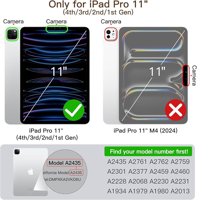 JETech Case Cover for iPad Pro 11 4/3/2/1 Black | For 2022/2021/2020/2018 Model Clear Back Pencil Holder Slim Shockproof Tri-Fold Stand Auto Wake/Sleep
