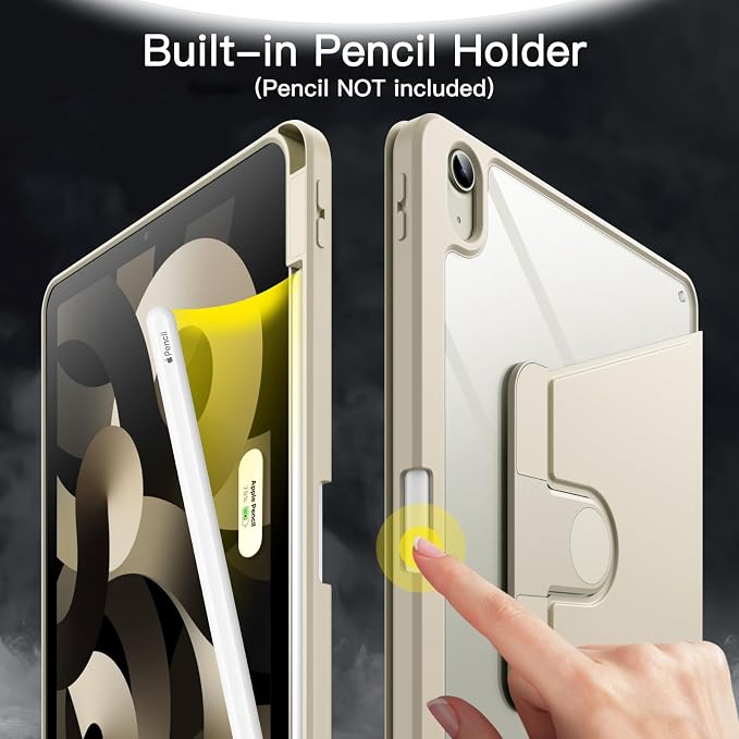 JETech Rotating Case ONLY for iPad Air 11-Inch M4/M3/M2 (2026/2025/2024) iPad Air 5/4 (2022/2020 5th/4th Generation 10.9-Inch) 360 Degree Rotation Protective Stand Cover Clear Back (Black)