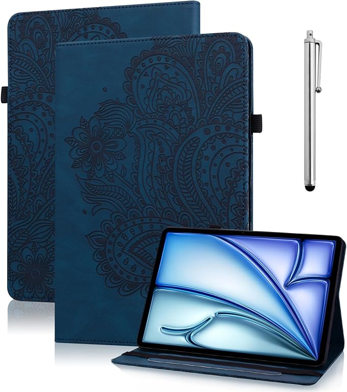 Case for Samsung Galaxy Tab S11 11 Inch PU Leather Multi-Angle Viewing Stand Wallet Protective Cover with Card Slots - Blue