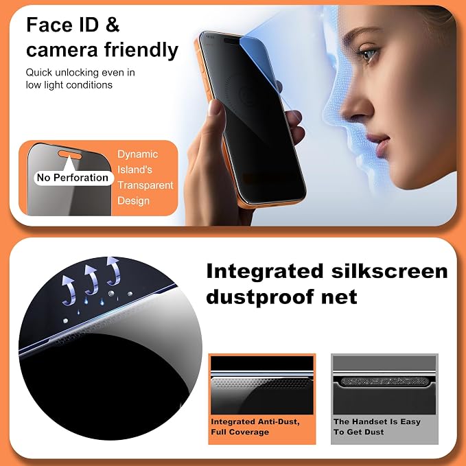 360° 4 Way Privacy Screen Protector for iPhone 16 Pro Max [2 Pack] Anti-Spy Tempered Glass 9H Hardness Shatterproof 3D Curved Edges Case-Friendly Bubble-Free Easy Installation