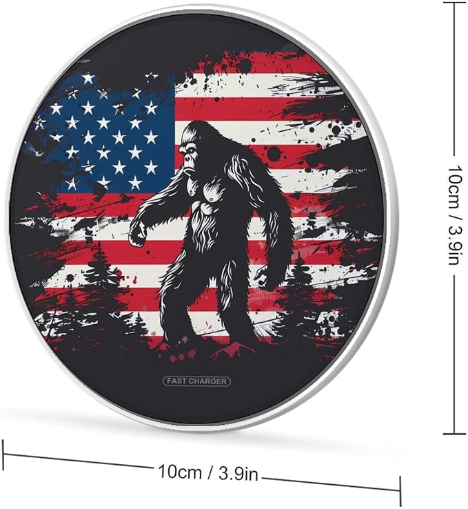 Bigfoot and American Flag Wireless Charger Portable Charging Pad | LightweightAll Smartphone