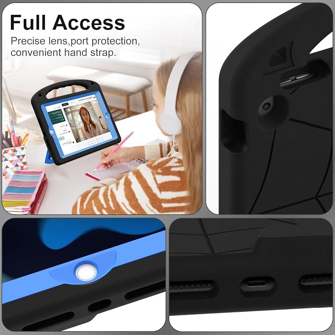 Kids Case for iPad 9th/8th/7th Gen. (10.2-inch 2021/2020/2019) | Shockproof Cover with Built-in Screen Protector and Stand Black