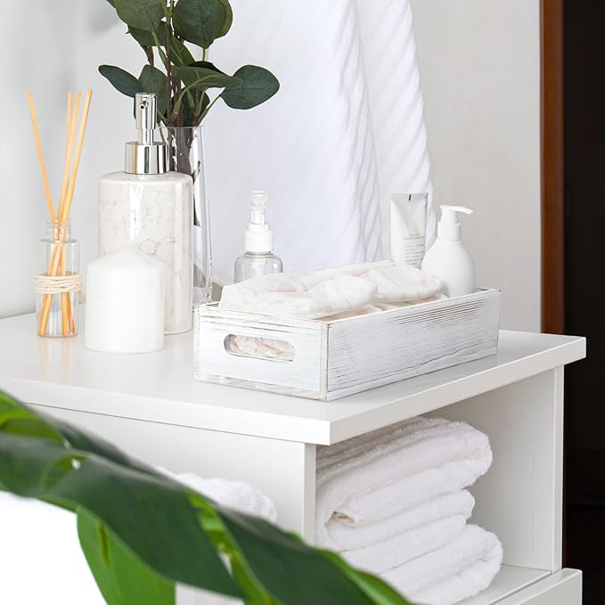 ALELION Bathroom Basket for Toilet Tank - White Wooden Toilet Basket, Decorative Back of Toilet Organizer for Organizing Toilet Paper, Towels, and Bathroom Accessories