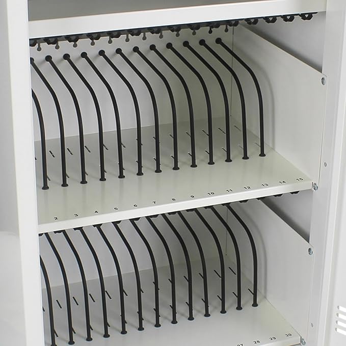 35 Device Charging Cart for Laptops and Tablets Up to 16.3-inch, Mobile Charging Station with AC Outlets, Secure Storage and Cable Management, Mobile Charging Cabinet for Ipads, Chromebooks, White