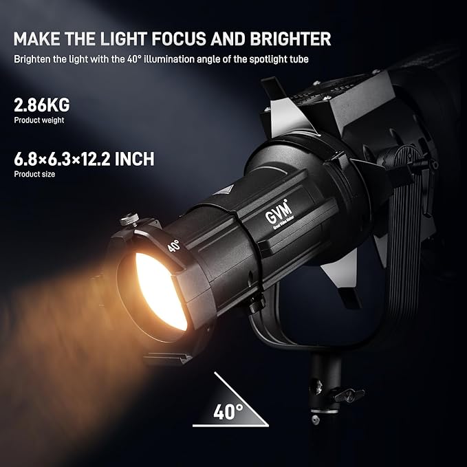 GVM Conical Optical Snoot Kit, Spotlight Snoot Photography with 40° Projection Lens, 30 Gobos and 5 Color Filters, Adjustable Focus Bowens Mount Snoot for Studio LED Video Lights Flash Up to 600W
