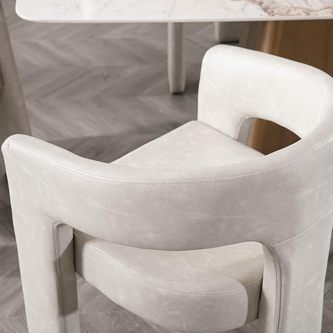 Set of 3 Modern PU Leather Upholstered Dining Chairs with Open-Back, Cute Barrel Side Chairs Kitchen Armchair Accent Chairs for Dining Room Bedroom, Grey