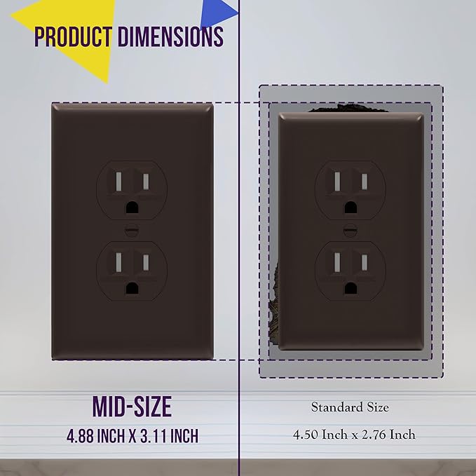 ENERLITES Duplex Receptacle Outlet Wall Plate, Gloss Finish, Midway Size 1-Gang 4.88" x 3.11", Unbreakable Polycarbonate Thermoplastic, UL Listed, 8821M-BR-10PCS, Brown (10 Pack)