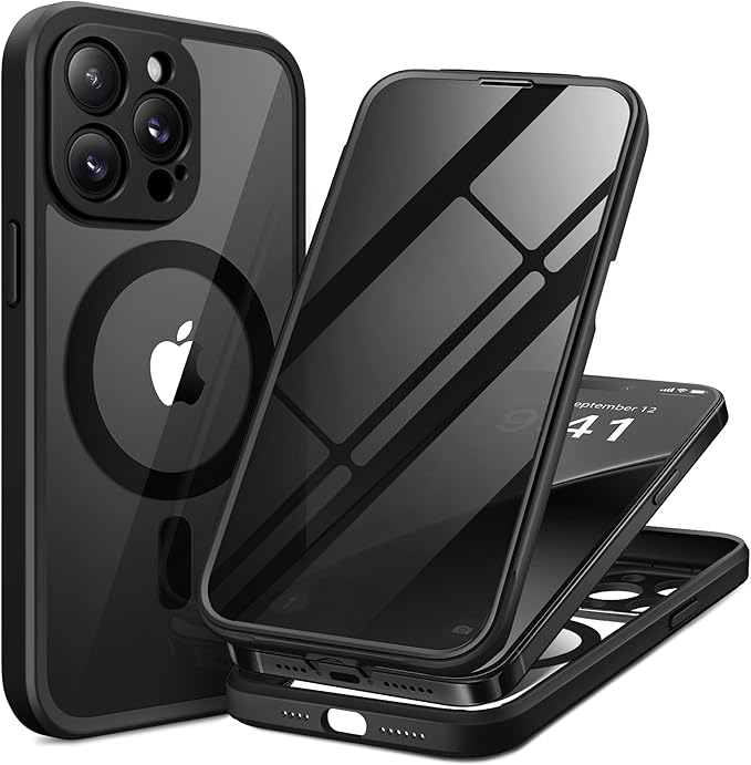 BERFY Magnetic for iPhone 14 Pro Max Case, Compatible with MagSafe, Built-in Privacy Screen Protector and Upgraded Camera Protection, Anti-Spy Full Body Shockproof Phone Case for 14 Pro Max 6.7",Black