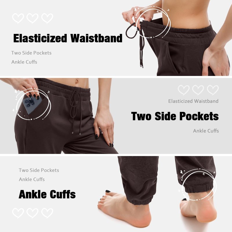 Walifrey Womens Joggers with Pockets, Drawstring Sweatpants Women for Lounging Jogging Gym and Workout DeepBrown,1 Pack DeepBrown M