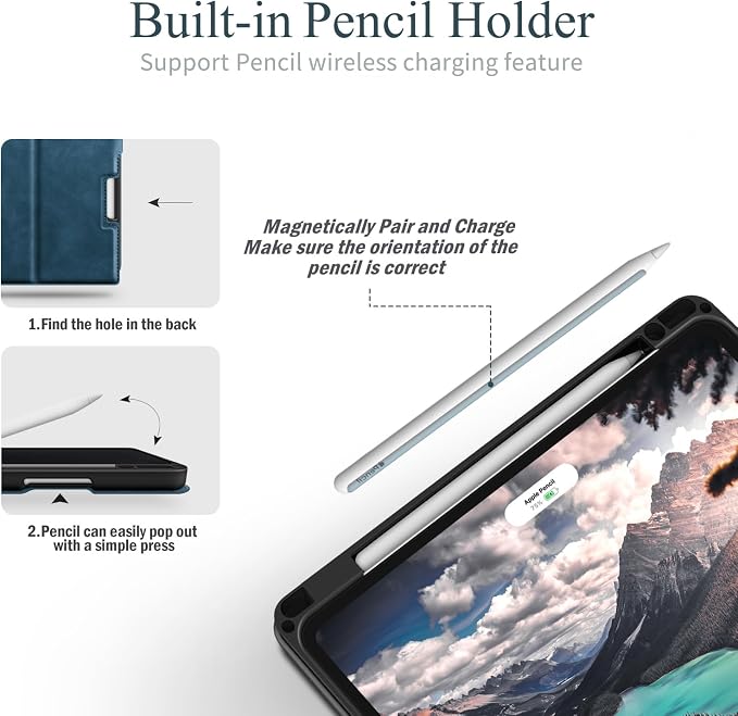 Antbox Case for iPad Air 11-inch M4/M3/M2 (2026/2025/2024) iPad Air 5th/4th Generation 10.9'' Vegan Leather with Pencil Holder Typing Angle Auto Sleep/Wake Muti-Stand