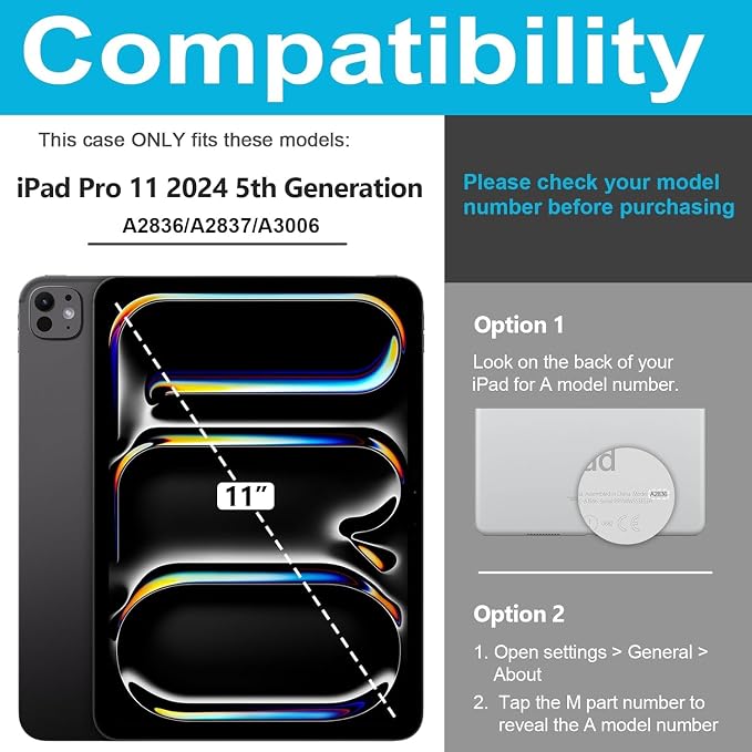 iPad Pro 11 Inch Case 2024 with Screen Protector Pen Holder | iPad Pro 11 5th Generation Case | Three Layer Shockproof Defender Protective Cover W/Stand Hand Strap for iPad A2836/A2837 | Black
