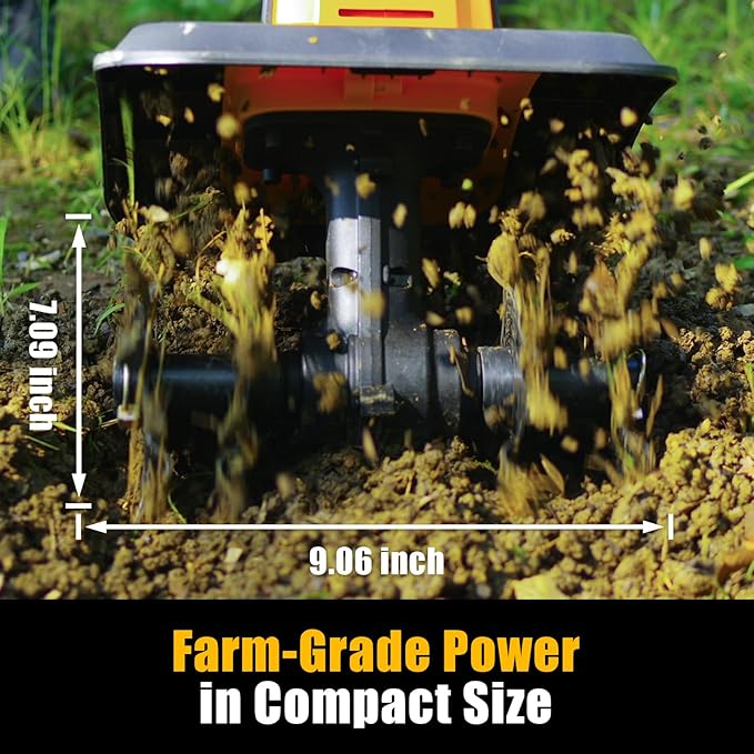 RETEK Adjustable Cordless Tiller, Compatible with Dewalt 20V Battery(Tool Only), 360RPM Electric Garden Tiller, 9.06In Tilling Width & 7.09In Depth, Portable Tiller for Flower Beds/Plant Cultivation