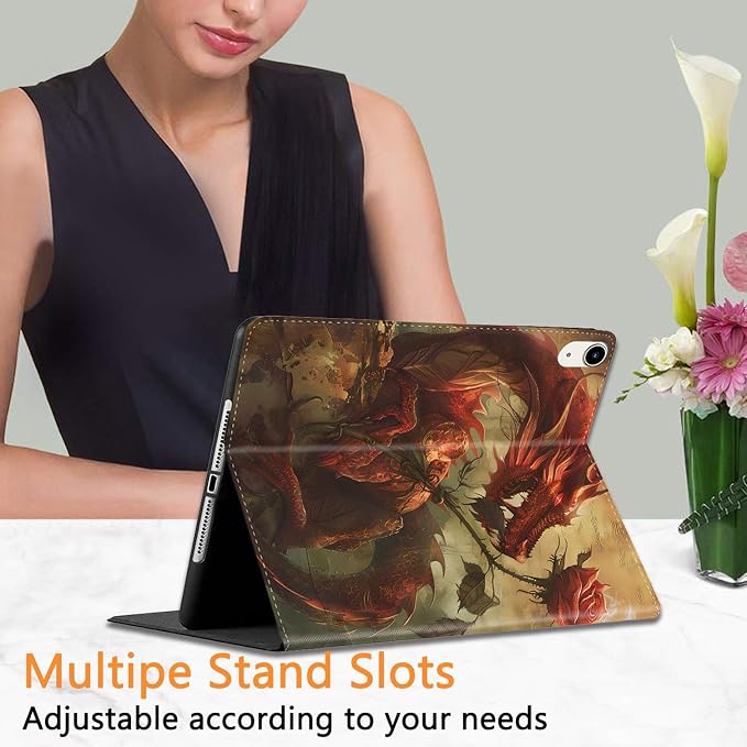 for iPad 10th-Gen 10.9-inch 2022 Case Adjustable Stand Shockproof Protective Cover with Automatic Wake-up/Sleep Function Suitable for iPad 10th Gen 2022 Case Art Dragonfly