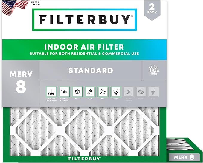 Filterbuy 19x19x1 Air Filter MERV 8 Essential Dust & Allergy Defense,