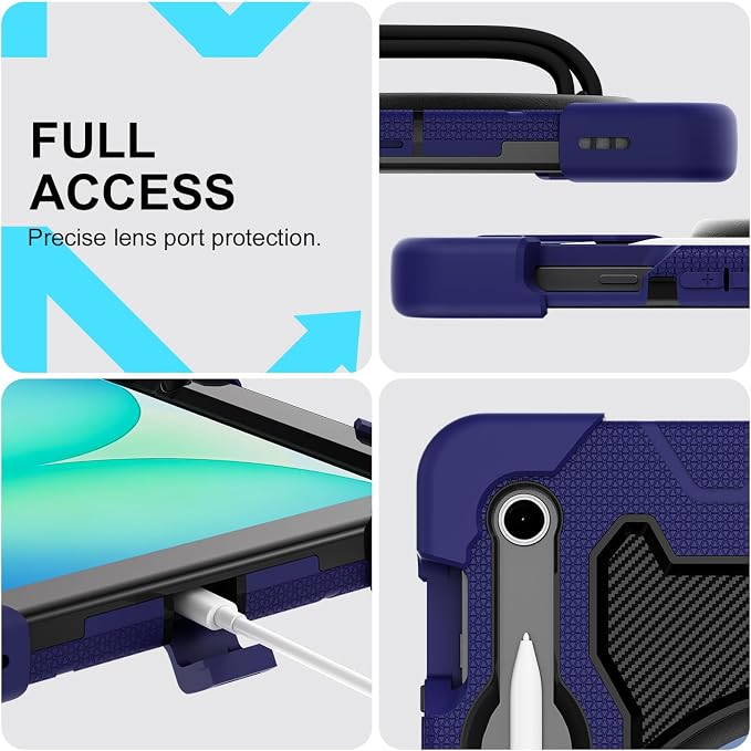 Galaxy Tab S10 Lite/S10 FE/S9 FE 5G/S9 Case 10.9/11 inch | with Screen Protector 360° Rotating Kickstand Hand/Shoulder Strap Heavy Duty Shockproof Cover S Pen Holder Kids Friendly