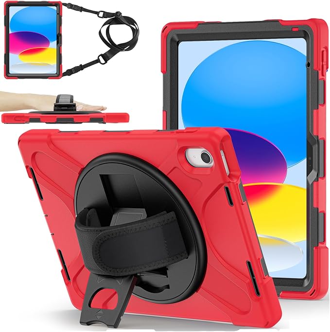ZenRich Shockproof Case for iPad (A16) 11th/10th Generation Black | Pencil Holder 360° Rotating Kickstand Hand Strap Adjustable Carrying Strap Heavy Duty Rugged