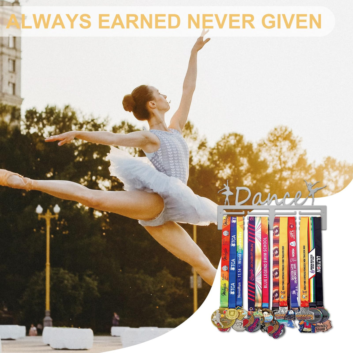 Resama Medal Holder Dance Dancer Medal Holder Display Hanger Rack Frame Shelf-Medal Hanger Awards Ribbon Dance Soccer,Gymnastics,Holder Display Rack for 60 Medals Silver