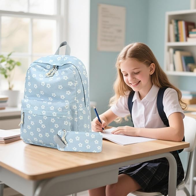 Bluboon School Backpack Set Girls Womens Laptop Bookbag Casual Daypack Fits 15 inch Laptop with Lunch Tote Bag and Pencil Bag