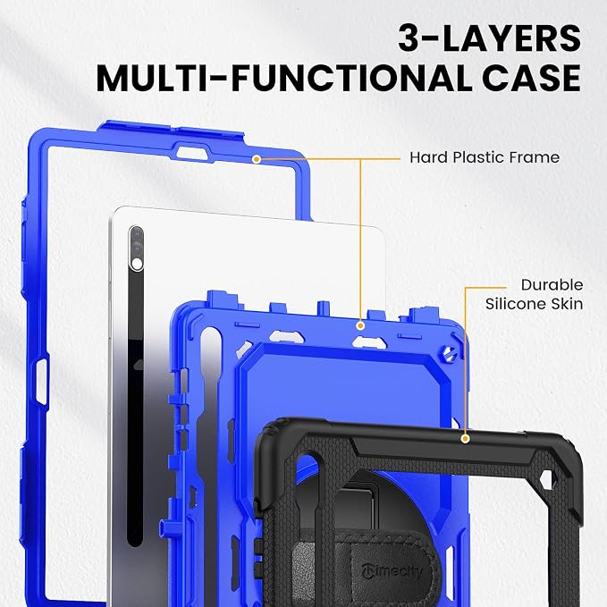 Timecity for Samsung Galaxy Tab S7 FE Case 12.4''/ S7/ S8 Plus Tablet Case | Kids-Friendly Protective Tablet Cover with Screen Protector Pen Holder &amp Adjustable Stand &amp Shoulder Strap Black