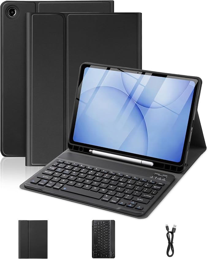 Keyboard Case for Samsung Galaxy Tab A9 Plus /A11 Plus | 2023/2025 11 inch Rechargable Detachable Keyboard Cover with Pen slot for Tablet A9+ / A11+ 5G (Black）
