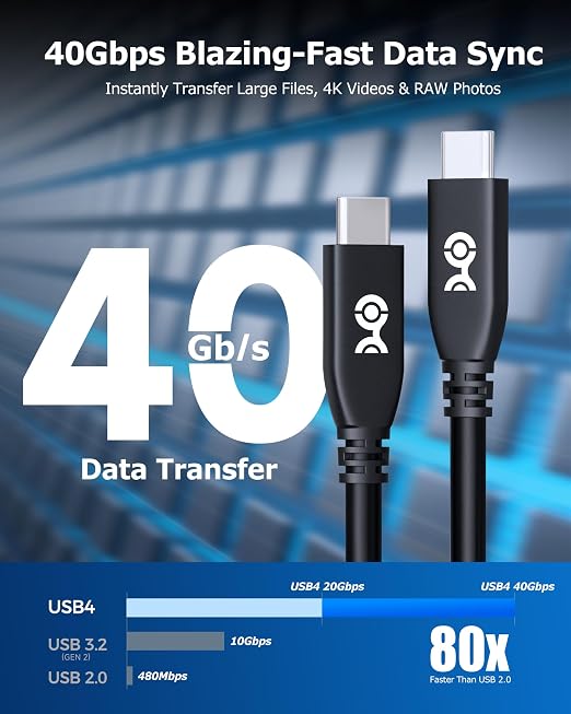 Cable Matters 40Gbps USB4 Cable 1ft Black | [8K@60Hz / 4K@240Hz Video 240W Charging 40Gbps Data] USB 4 Cable Compatible with Thunderbolt 4 MacBook XPS Surface Pro
