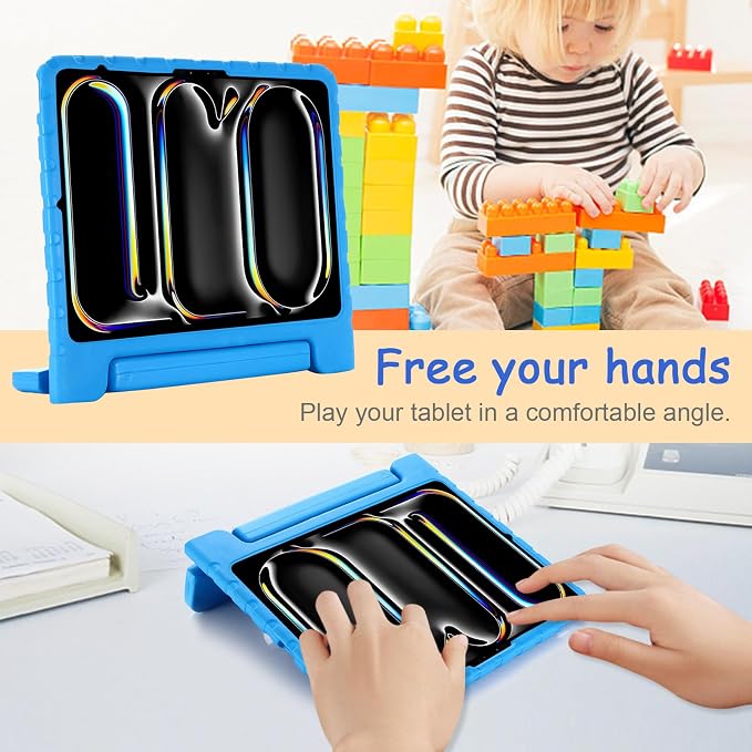 Kids Case for iPad Pro 11 M5/M4 &amp iPad Air 11 (2026/2025/2024) Shockproof Case with Pencil Holder Techcircle Light EVA Foam Handle Stand Bumper Protective Child Friendly Drop Proof Cover Black