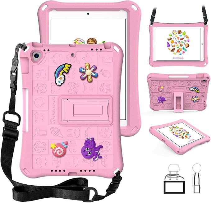 Case for iPad 10.2 Inch 2021/2020/2019/ iPad Pro 10.5 Inch/Air 3rd Gen (2019) Shoulder Strap Kickstand Children Friendly Anti-Scratch Shockproof Case Lightpurple