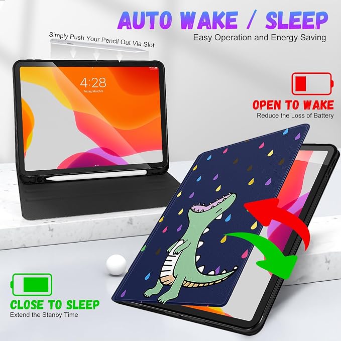 Uppuppy for iPad Pro 12.9 Case Kids Folio PU Leather Cover with Apple Pencil Holder Auto Sleep/Wake Adjustable Angles for iPad Pro 12.9 6th/5th/4th/3rd Gen Sun Moon Black